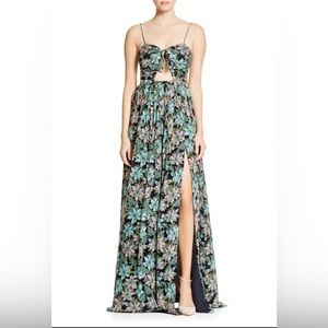 NWT Jill Jill Stuart Multi-Floral Silk Maxi Gown with Slit and Cutout Detail